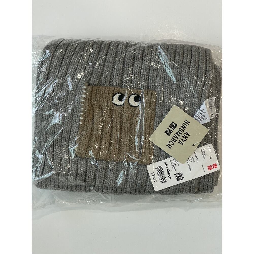 Anya Hindmarch x Uniqlo Scarf Heat Tech Knitted Stole OS Light Grey 68x10inch